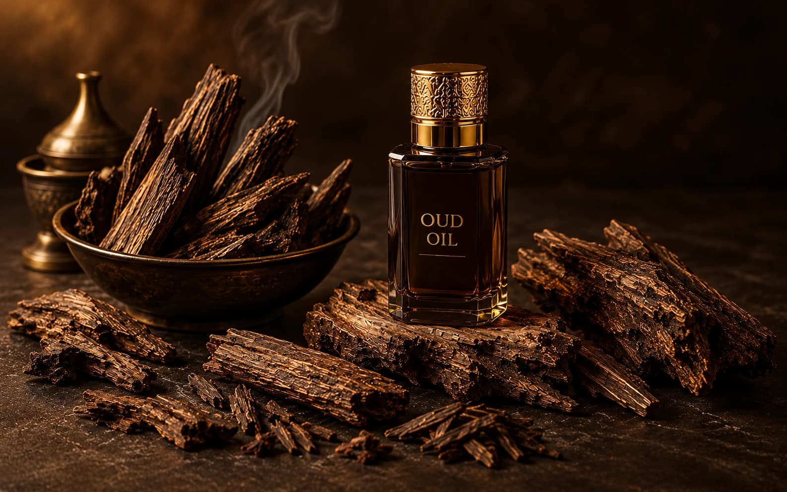 Agarwood Oud Oil and agarwood wood concept